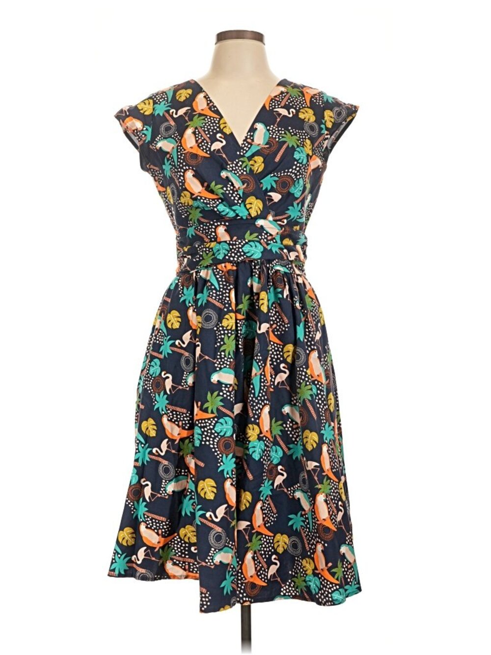Retrolicious Greta Dress Tropical Parrots Flamingo NWOT XL
